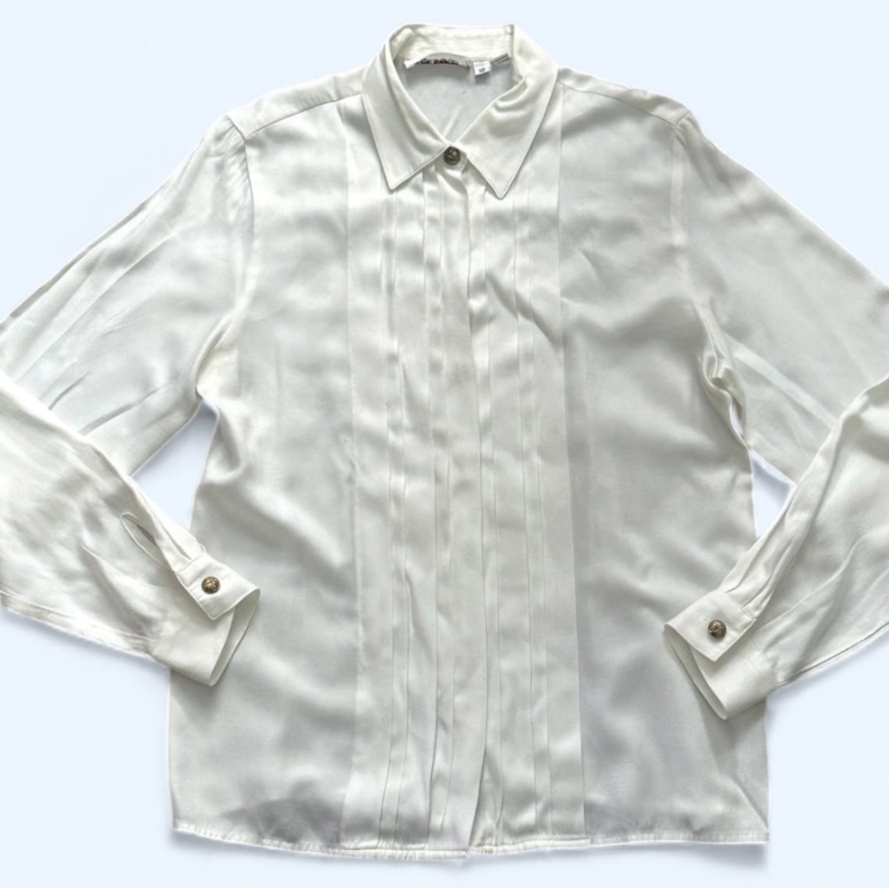 Vintage Talbot’s White Pleated Button-Down Shirt Size 10
